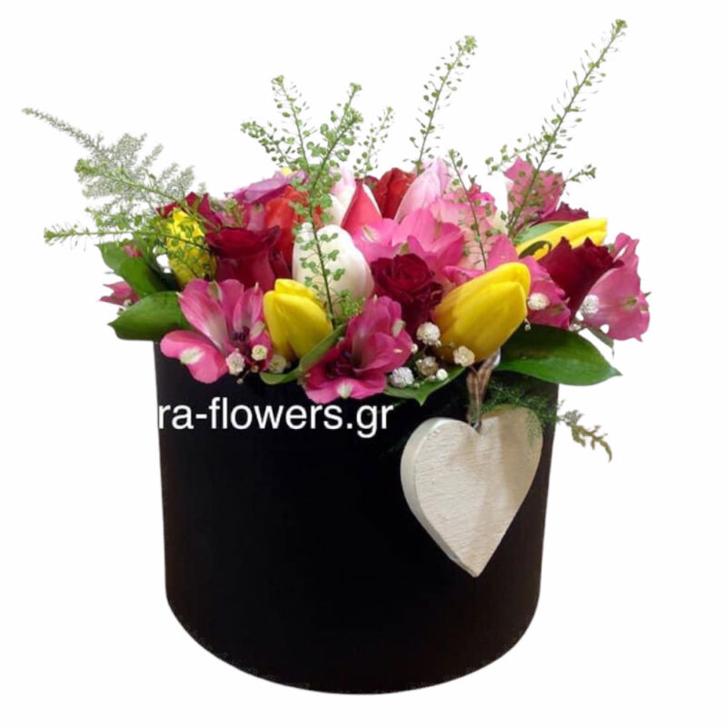 hat box with various flowers