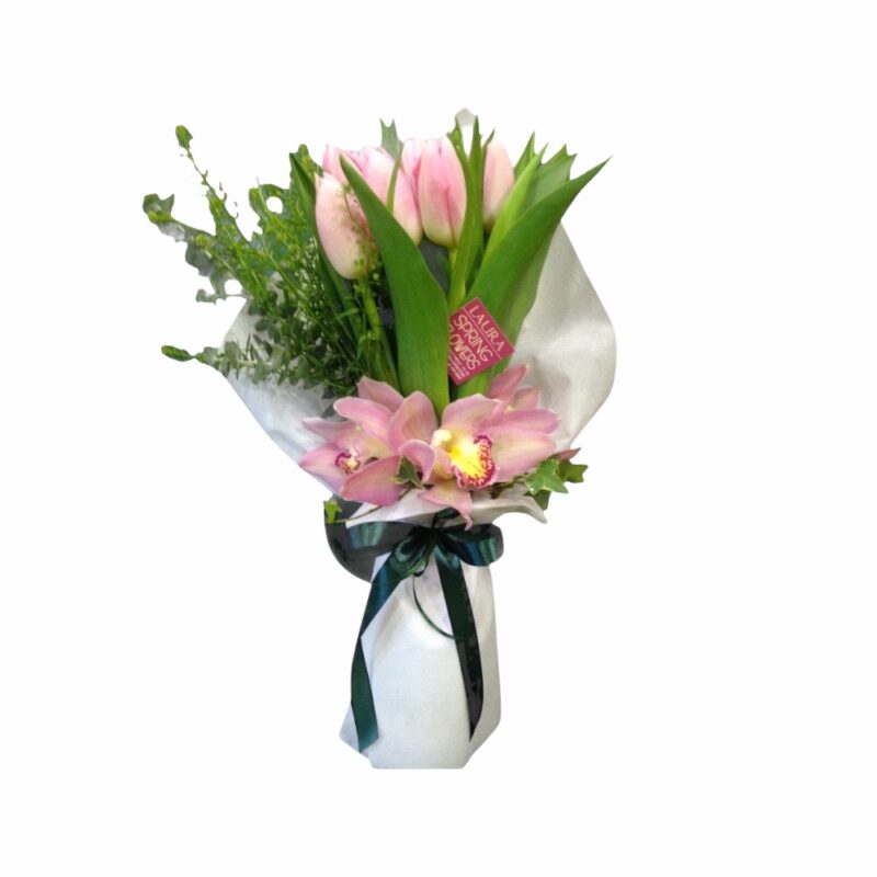 Bouquet with Tulips and cymbidium orchids 23 euros