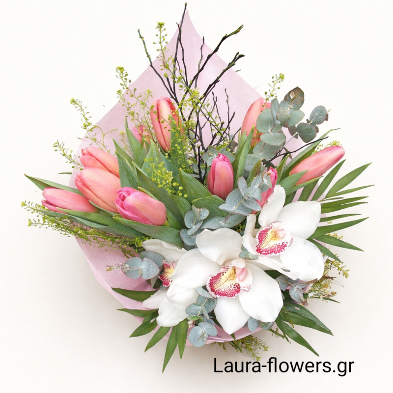 Bouquet with orchids and tulips