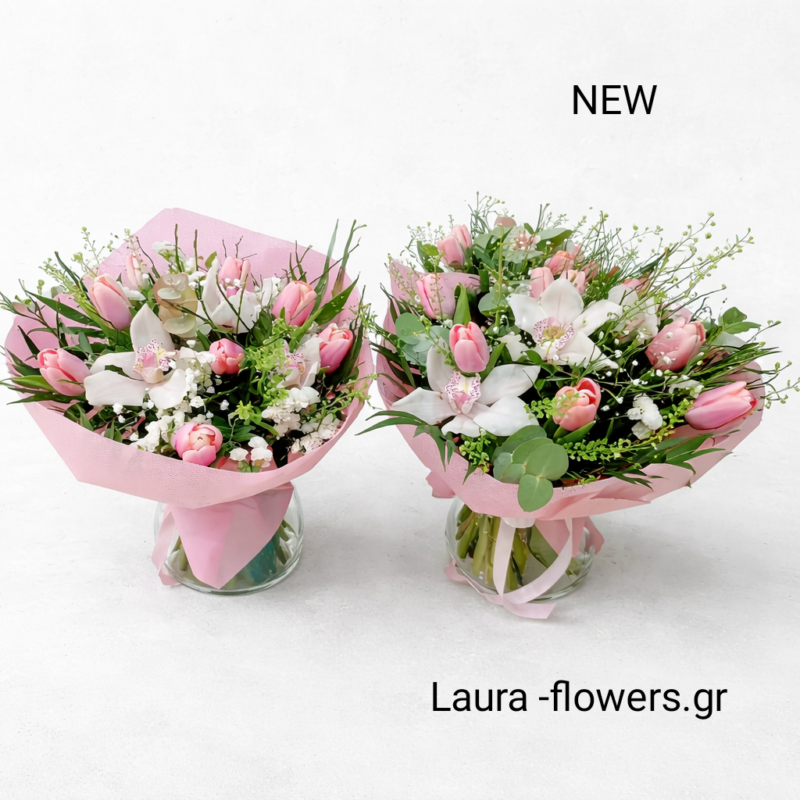 Bouquet with orchids and tulips