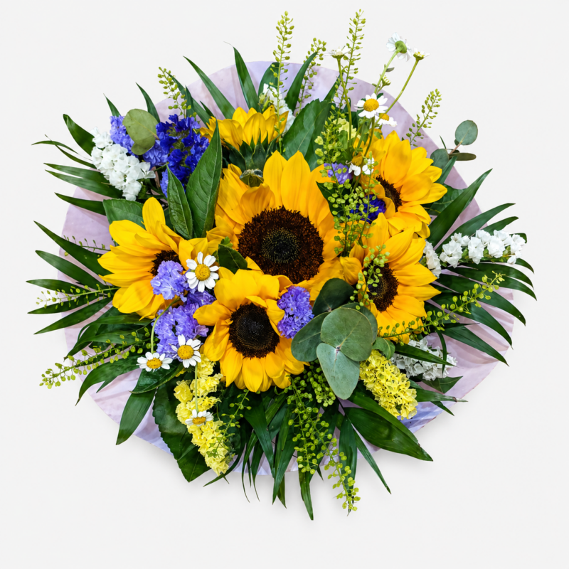 Bouquet with sunflowers and amaranthus